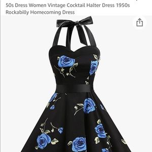 DressTells - 1950s style Halter Dress - Blue/Black